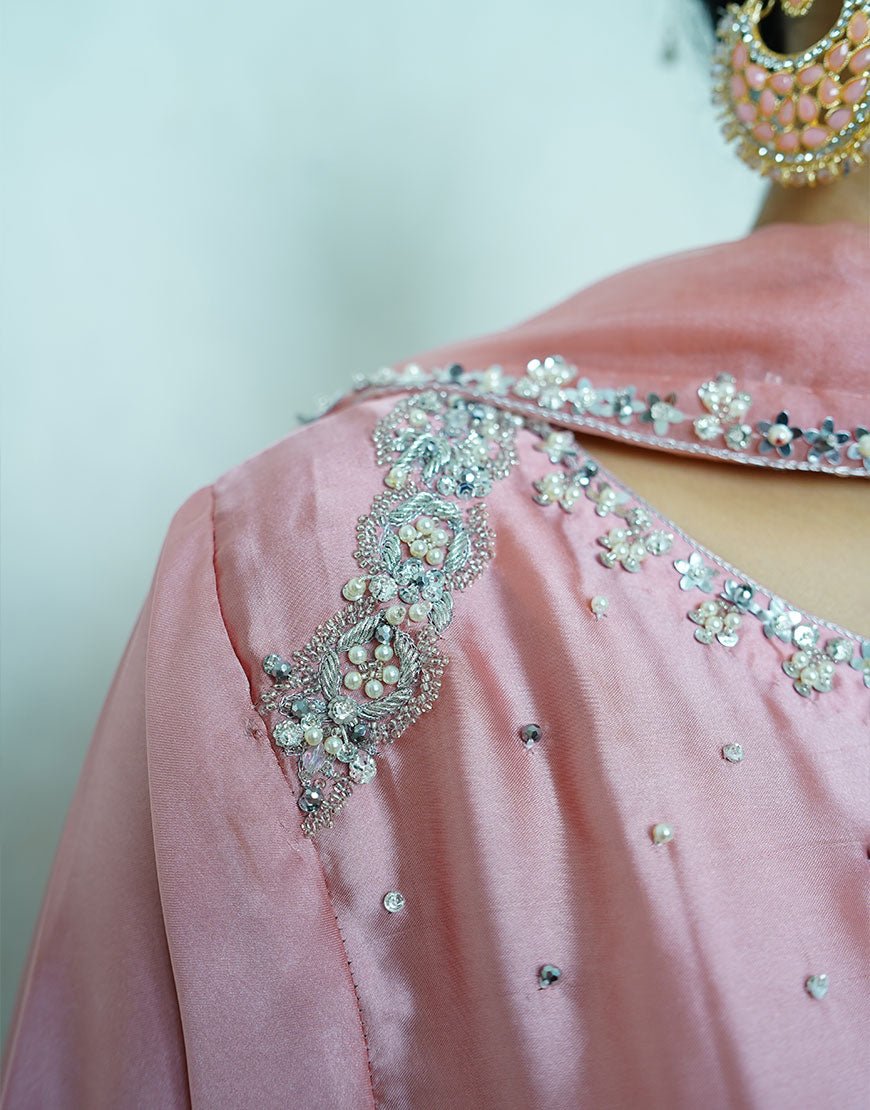 Soft Blush Pink Shamooz Silk Embroidered Suit – Handcrafted Dabka & Crystal Work | Luxury Eid & Formal Wear