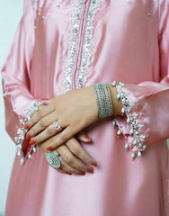 Soft Blush Pink Shamooz Silk Embroidered Suit – Handcrafted Dabka & Crystal Work | Luxury Eid & Formal Wear