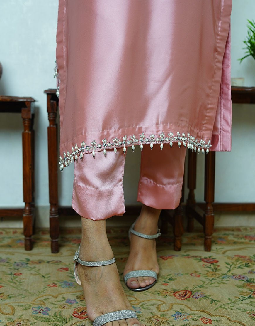 Soft Blush Pink Shamooz Silk Embroidered Suit – Handcrafted Dabka & Crystal Work | Luxury Eid & Formal Wear