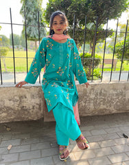 Stitched - Hand Embroidered - Ferozi 2-Piece (Cotton Lawn | Farshi Shalwar) - Eid Collection