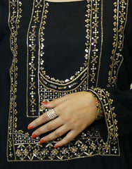 Veya – Black Opada Silk Suit with Silver Gold Dabka Embroidery & Organza Dupatta