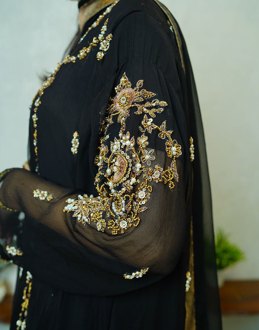 Zira – Black Hand-Embroidered Dabka Work Ensemble | Luxury Formal Wear