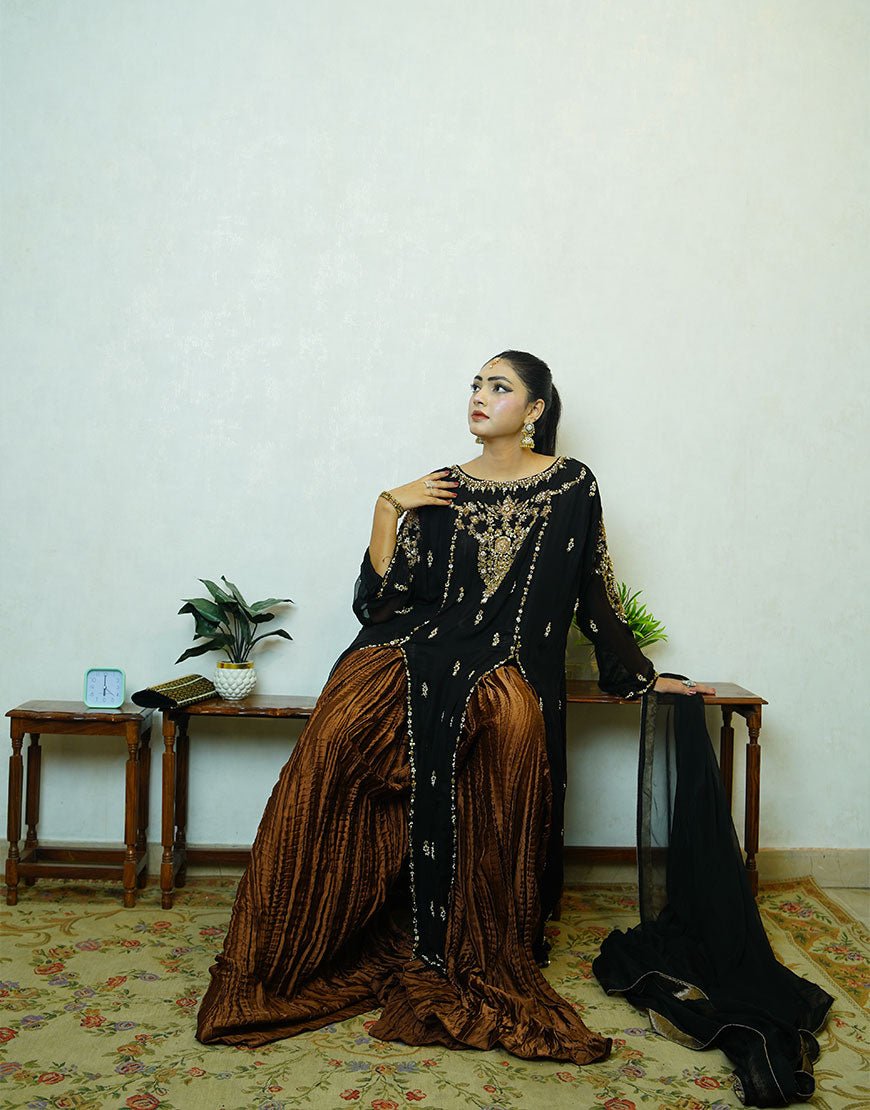 Zira – Black Hand-Embroidered Dabka Work Ensemble | Luxury Formal Wear