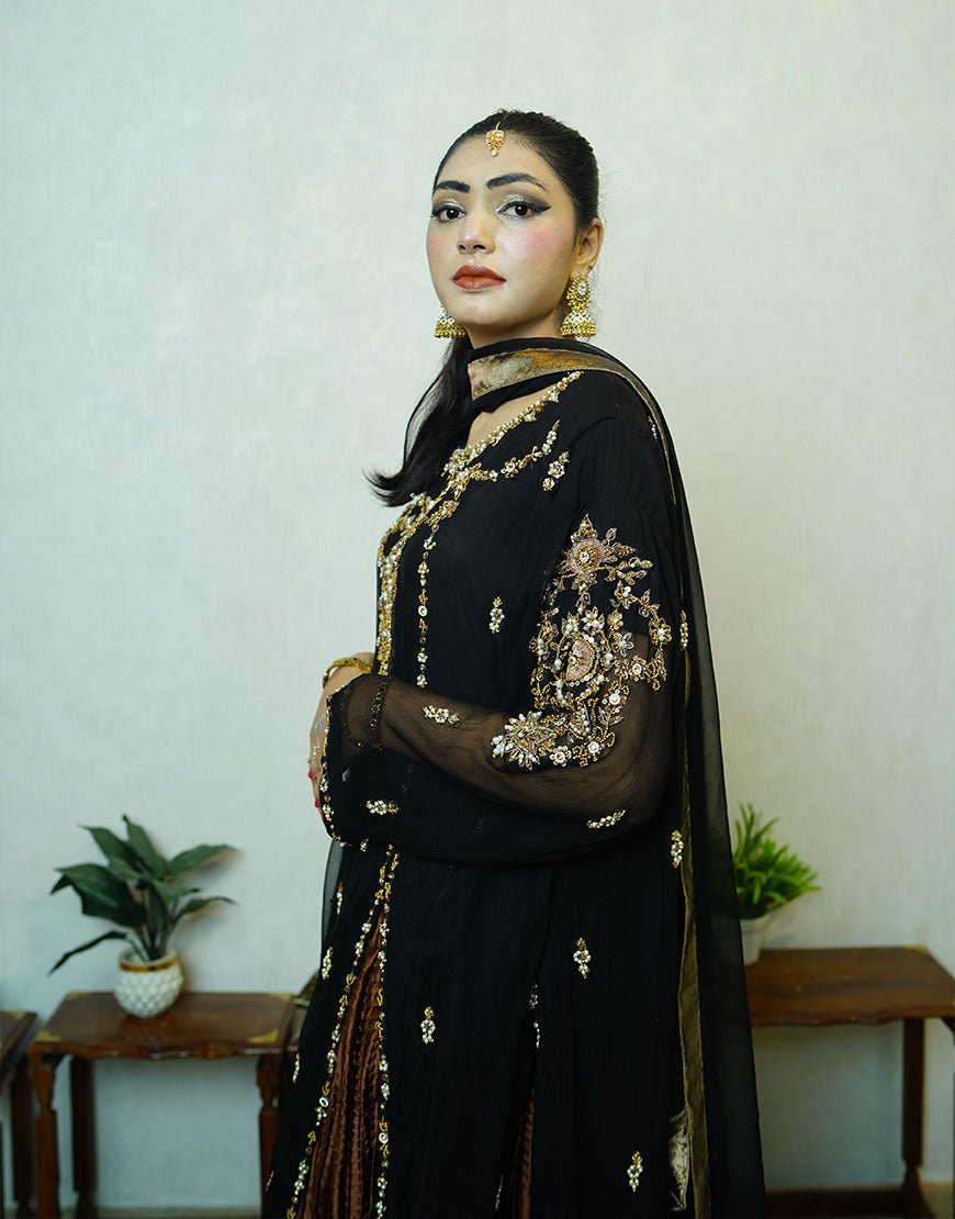 Zira – Black Hand-Embroidered Dabka Work Ensemble | Luxury Formal Wear