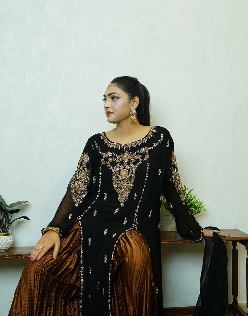 Zira – Black Hand-Embroidered Dabka Work Ensemble | Luxury Formal Wear