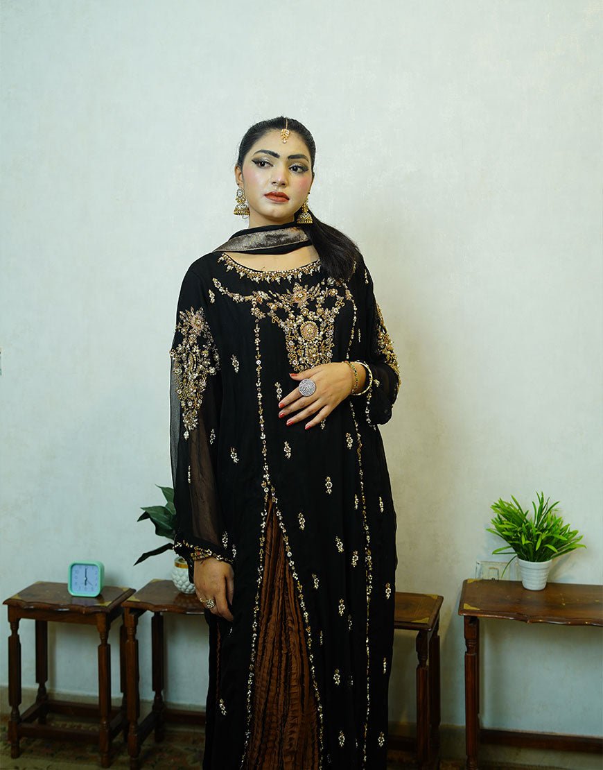 Zira – Black Hand-Embroidered Dabka Work Ensemble | Luxury Formal Wear