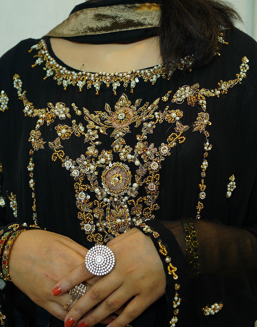 Zira – Black Hand-Embroidered Dabka Work Ensemble | Luxury Formal Wear