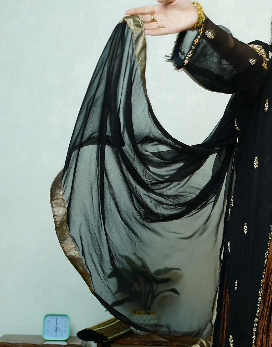 Zira – Black Hand-Embroidered Dabka Work Ensemble | Luxury Formal Wear