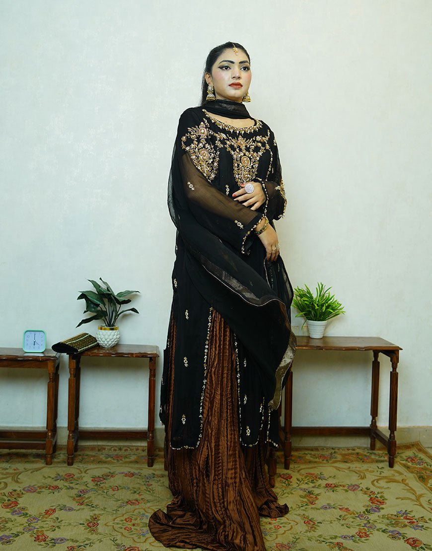 Zira – Black Hand-Embroidered Dabka Work Ensemble | Luxury Formal Wear