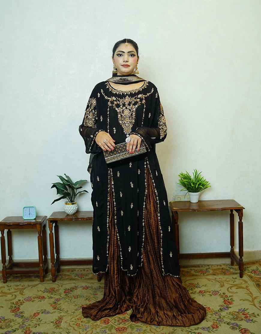 Zira – Black Hand-Embroidered Dabka Work Ensemble | Luxury Formal Wear